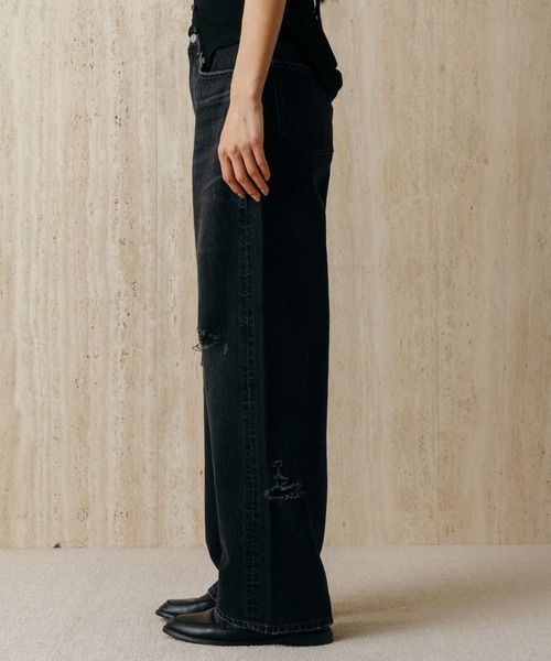 ワイドパンツ ジーンズ デニム デニムパンツ RIPPED JEANS/リップドジーンズ レディースの画像