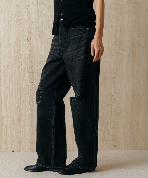 ワイドパンツ ジーンズ デニム デニムパンツ RIPPED JEANS/リップドジーンズ レディースの画像