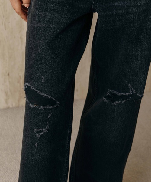 ワイドパンツ ジーンズ デニム デニムパンツ RIPPED JEANS/リップドジーンズ レディースの画像