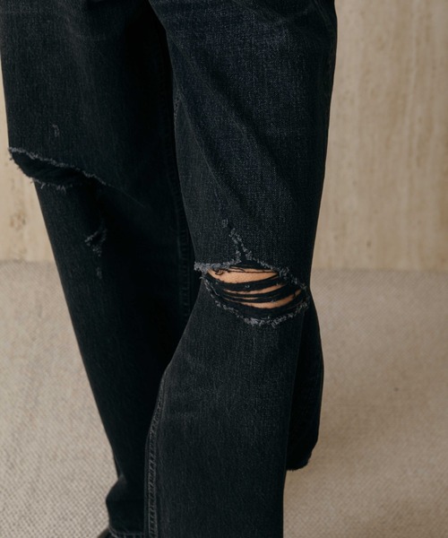 ワイドパンツ ジーンズ デニム デニムパンツ RIPPED JEANS/リップドジーンズ レディースの画像