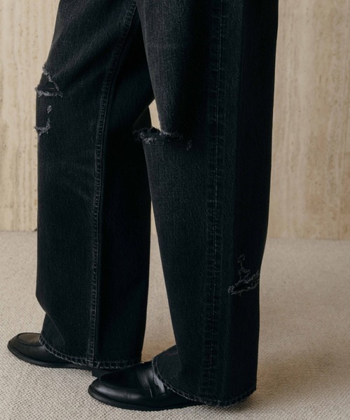 ワイドパンツ ジーンズ デニム デニムパンツ RIPPED JEANS/リップドジーンズ レディースの画像