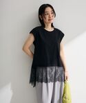 tシャツ 半袖 裾レースイレヘムフレンチTシャ...の詳細画像1
