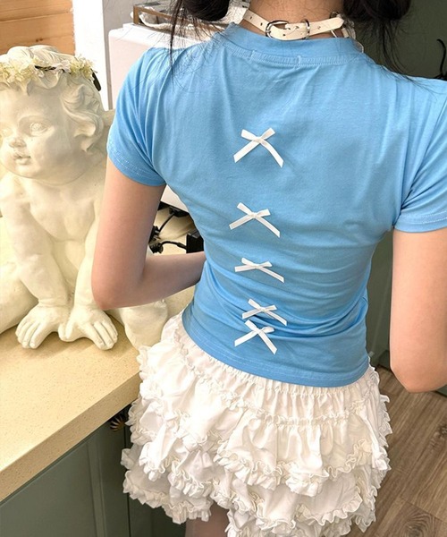 AsheKsha tシャツ 半袖 「Y2K 甘めガーリー」レースリボン数字プリント