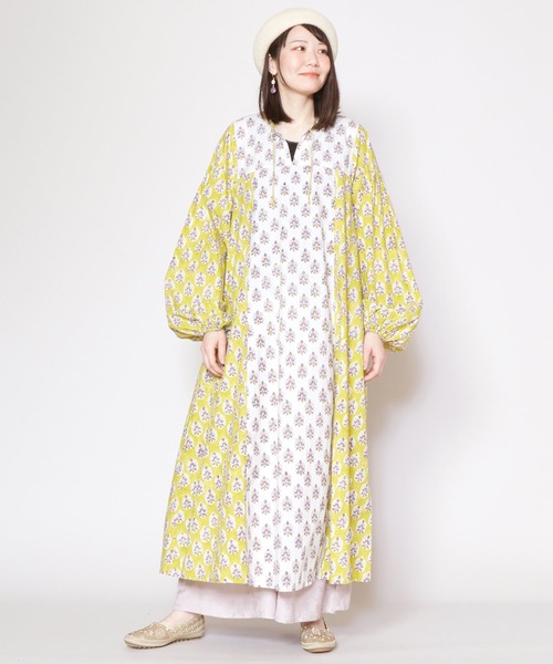 「チャイハネ」 「Amina」長袖ワンピース FREE ブルー レディース_画像4