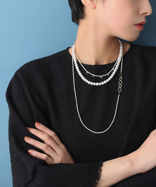 Lilas ネックレス ライスパール*テクスチャーパーツロングネックレス 