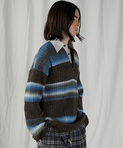 ポロシャツ ポロ カスリボーダーラガーニット / Blur Border Rugger Knit レディース メンズ PRANK PROJECT ポロシャツ ポロ カスリボーダーラガーニット