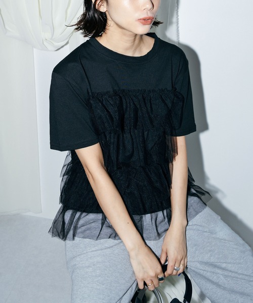 LIENCOEUR tシャツ 半袖 チュールドッキングT レディース : ZOZOTOWN