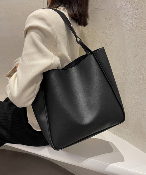 Dewlily トートバッグ フェイクレザースクエアバッグ レディース