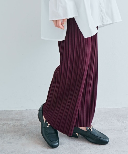 アコーディオンプリーツ パンツ ストレッチ プリーツパンツ 無地 上品 パンツ セルフカット アコーディオン プリーツ ワイドパンツ