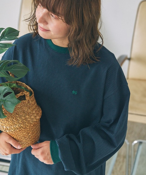 tシャツ ナンバリング刺繍 オーバーサイズ ボーダー ロンTee