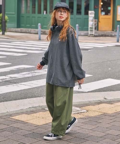 tシャツ ナンバリング刺繍 オーバーサイズ ボーダー ロンTee