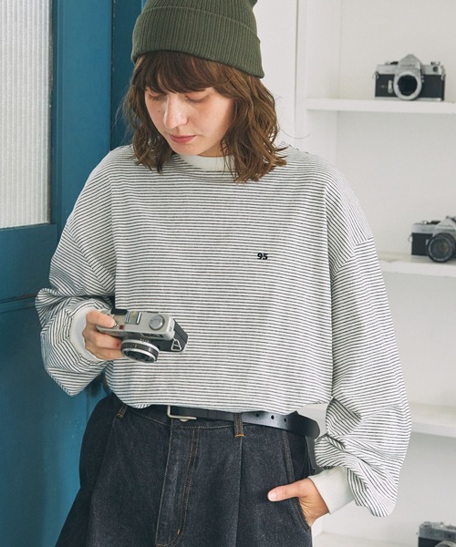 tシャツ ナンバリング刺繍 オーバーサイズ ボーダー ロンTee