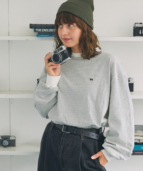 tシャツ ナンバリング刺繍 オーバーサイズ ボーダー ロンTee