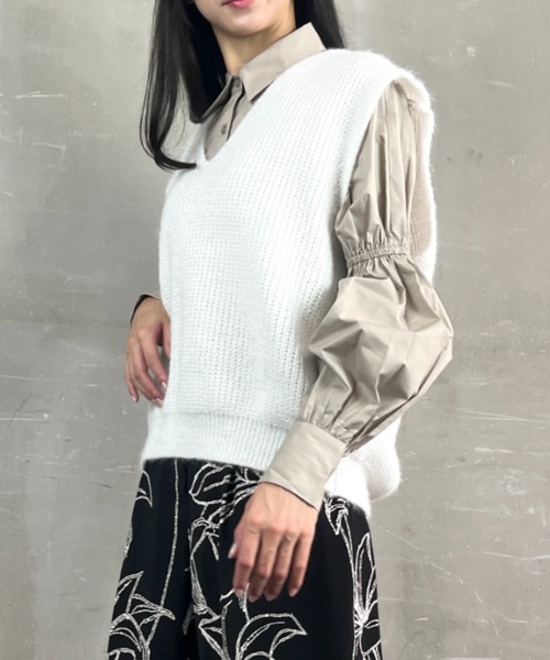 ベスト ジレ フェザーニット Vネックニットベスト レディース
