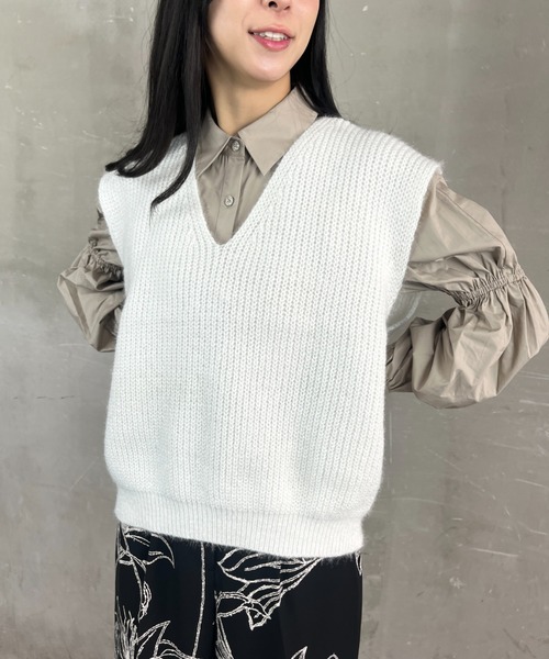 ベスト ジレ フェザーニット Vネックニットベスト レディース