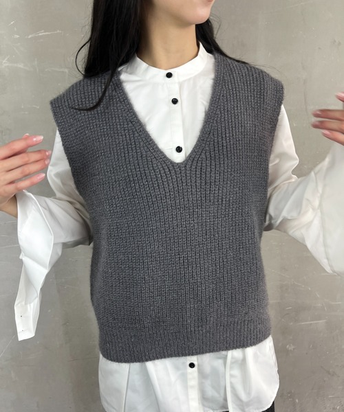 フェザー ニットベスト サイズ38 フェザーVネックニットベスト | 小柄・低身長女性向け