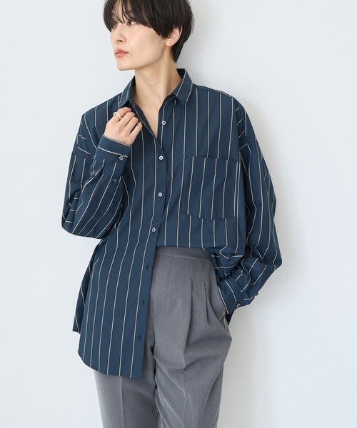 AMERICAN HOLIC ブラウス シャツ ドビーストライプロングシャツ