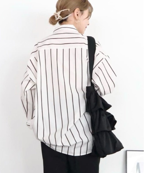 アナディス　白黒ストライプロングシャツ 美品【d'un a' dix】アナディス ストライプロングシャツ 日本製 長袖