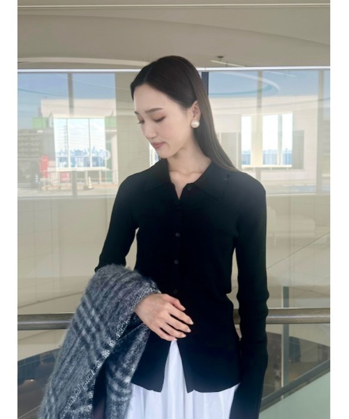 Mila Owen ワンピース 「WEB限定カラー」ポロ衿ニットタックギャザー  