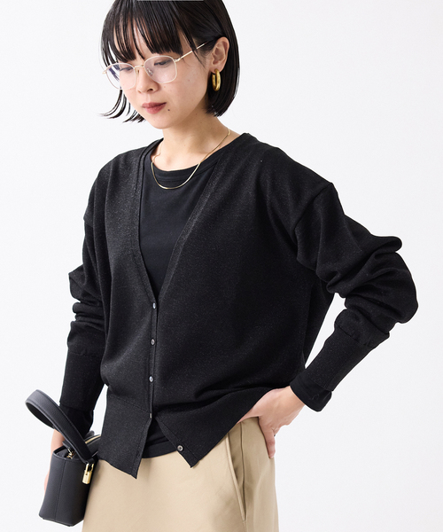 IENA ラメニットカーディガン IENA イエナ ラメVネックカーディガン シルバー
