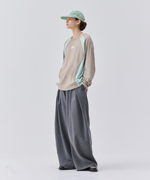 【在庫有】 PANEL MESH tシャツ soerte LONG メッシュ切り替え / TEE SLEEVE トップス