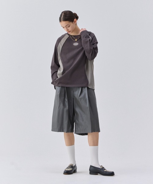 soerte メッシュ切り替えロングスリーブT グレー S soerte tシャツ MESH PANEL LONG SLEEVE TEE / メッシュ切り替え