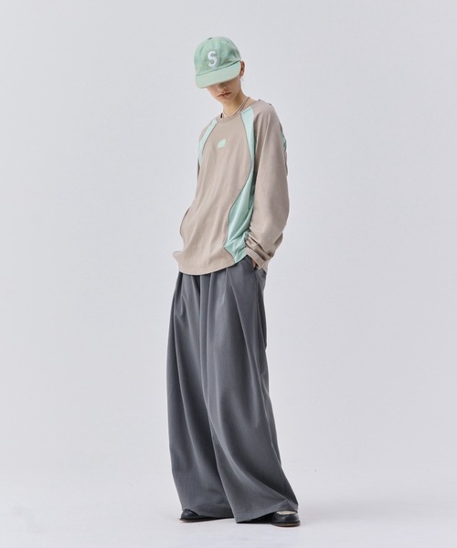 soerte メッシュ切り替えロングスリーブT グレー S soerte tシャツ MESH PANEL LONG SLEEVE TEE / メッシュ切り替え