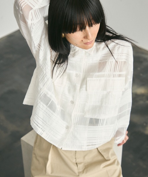 ブラウス シャツ Cropped check shirt「WOMEN」 レディース ブラウス シャツ See-through check cropped shirt / シースルー