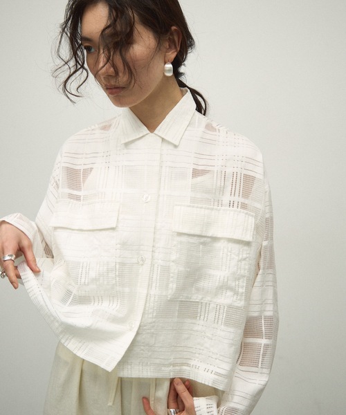 ブラウス シャツ Cropped check shirt「WOMEN」 レディース ブラウス シャツ See-through check cropped shirt / シースルー