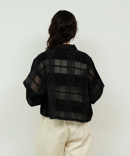 ブラウス シャツ See-through check cropped shirt / シースルー