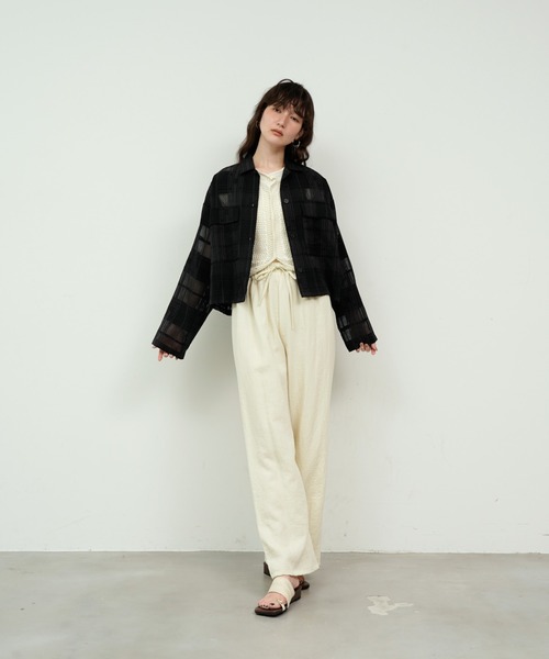 ブラウス シャツ See-through check cropped shirt / シースルー