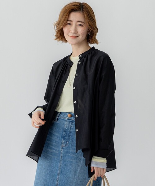 ブラウス シャツ 「洗える」シアーコットンシルク ハンカチーフヘム デザイン シャツ レディース 23区 ブラウス シャツ 「洗える」シアーコットンシルク