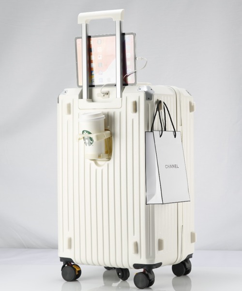 ホワイトラウンドレクタングルケース relac（レーラック） スーツケース ドリンクホルダー付き 多機能