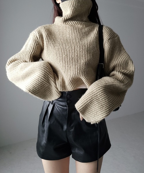 「me+em select」 タートルネックニット FREE レッドパープル レディース_画像8