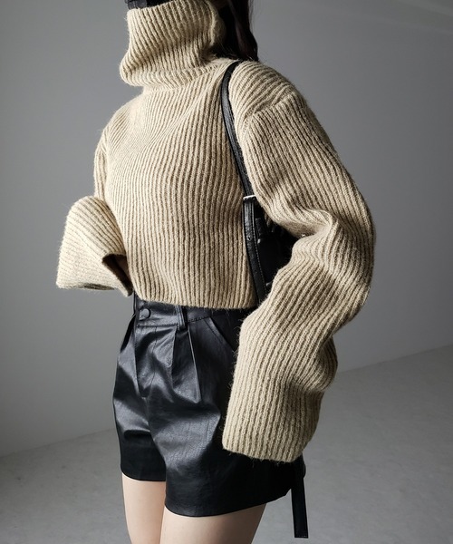 「me+em select」 タートルネックニット FREE レッドパープル レディース_画像9