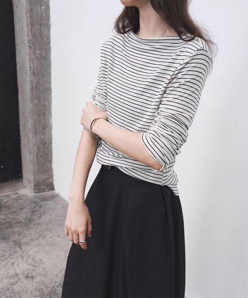 tシャツ 「tageechita」ウールブレンドベーシック ボートネック Tシャツ レディース tageechita tシャツ 「tageechita」ウールブレンドベーシック