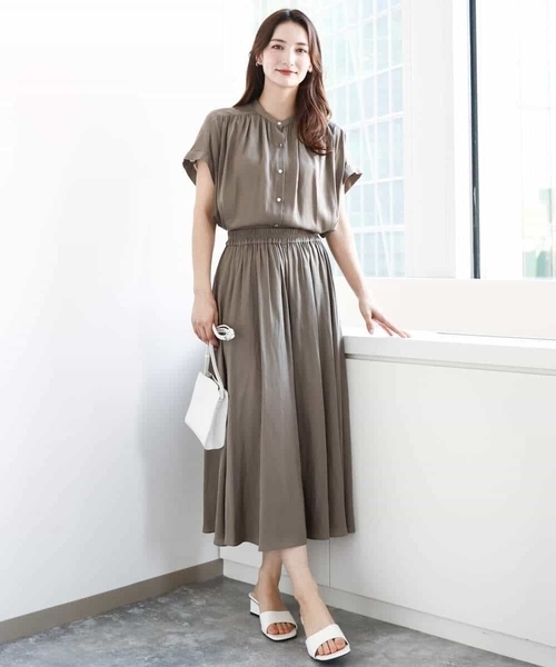 ブラウス シャツ バンドカラーサテンブラウス/接触冷感/洗える レディース MK MICHEL KLEIN ブラウス シャツ バンドカラーサテンブラウス