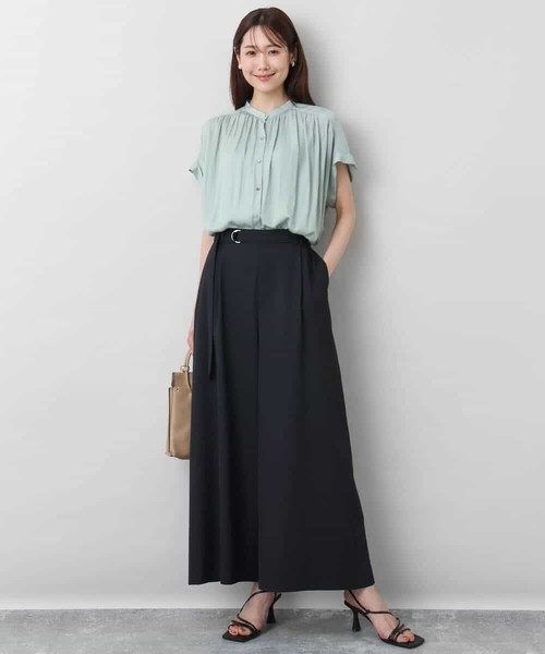 ブラウス シャツ バンドカラーサテンブラウス/接触冷感/洗える レディース MK MICHEL KLEIN ブラウス シャツ バンドカラーサテンブラウス