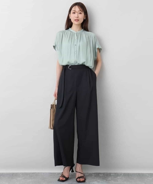 ブラウス シャツ バンドカラーサテンブラウス/接触冷感/洗える レディース MK MICHEL KLEIN ブラウス シャツ バンドカラーサテンブラウス