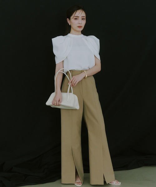 ベージュ ワイドパンツ スリット入り anuans パンツ センタースリットワイドパンツ レディース