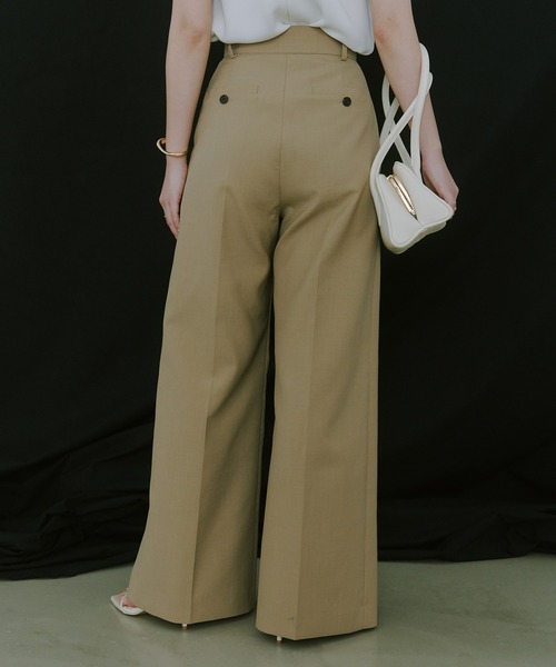 ベージュ ワイドパンツ スリット入り anuans パンツ センタースリットワイドパンツ レディース