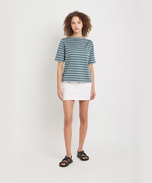 tシャツ ボーダー コットン 五分袖 Tシャツ ”Marin” レディース