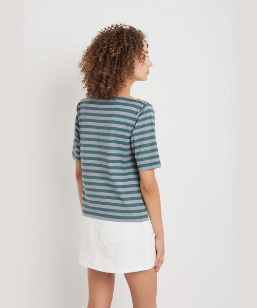 tシャツ ボーダー コットン 五分袖 Tシャツ ”Marin” レディース