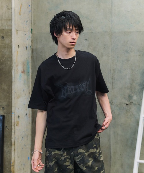 tシャツ ボックスシルエット グランジ風 Y2Kモチーフ 韓国風 バック