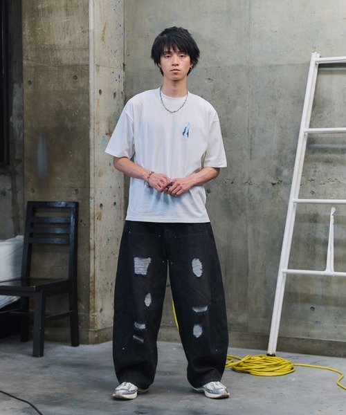 tシャツ ボックスシルエット グランジ風 Y2Kモチーフ 韓国風 バック