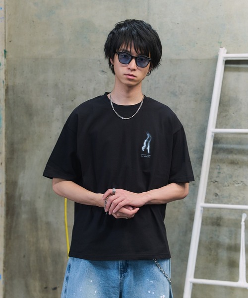 tシャツ ボックスシルエット グランジ風 Y2Kモチーフ 韓国風 バック
