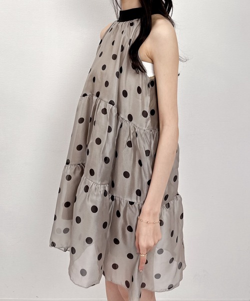 Mejoul ワンピース ドット柄ホルターネックシフォンワンピース