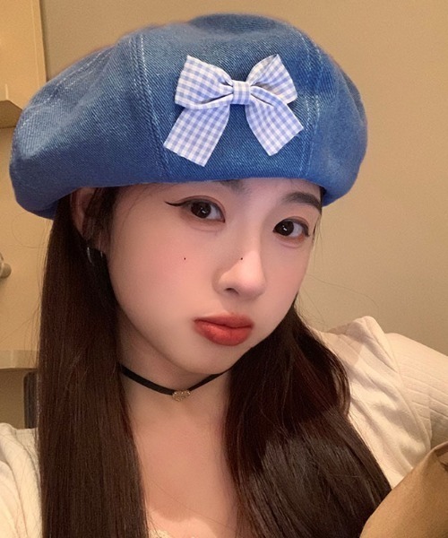gossip!ロサンゼルス 帽子 ベレー帽 リボンアクセント ステッチベレー