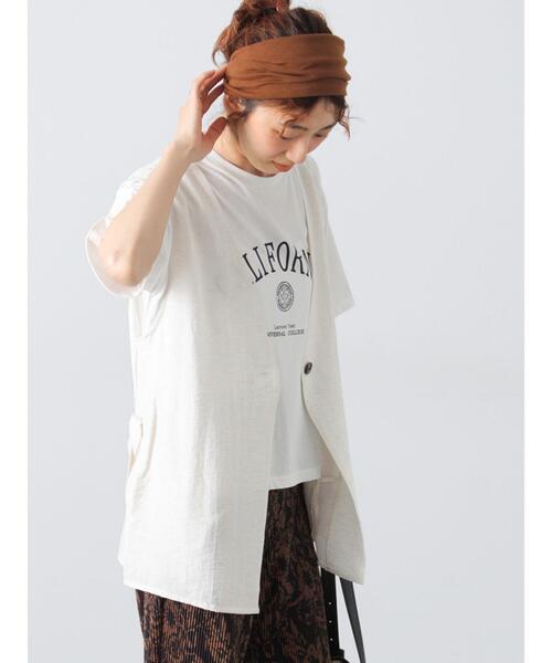 美品✨現行 MOGA シュリンクリネンケープ ベスト ジレ Lugnoncure ベスト ジレ ベルト付き麻調ジレ レディース