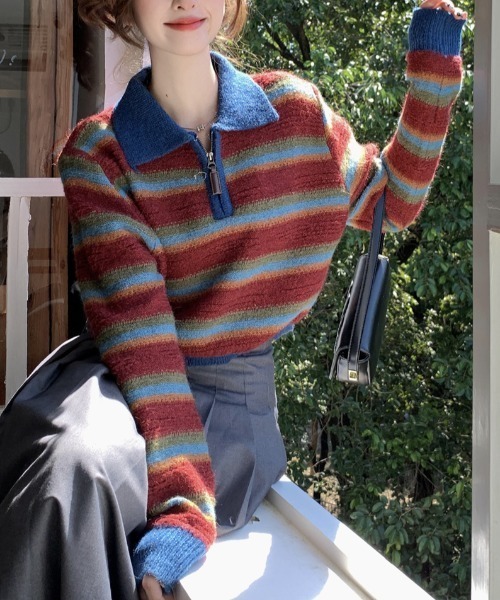 「GEMEDA」 「achic」ブルゾン M レッド レディース_画像3